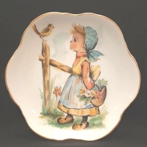Vintage Enesco Decorative Plate ~ Girl with Flower Basket ~ Japan